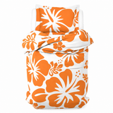 Orange Hawaiian Flowers on White Duvet Cover – Large Scale – Extremely Stoked® Eco Luxe Beach Bedding
