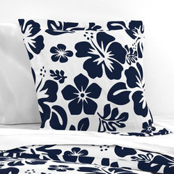 Navy Blue and White Hawaiian Hibiscus Flowers Euro Pillow Sham - Extremely Stoked