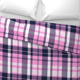 Preppy Surfer Navy Blue and Pink Plaid Duvet Cover