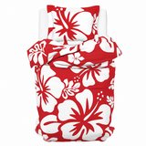 Red & White Hawaiian Flowers Duvet Cover – Large Scale – Extremely Stoked® Eco Luxe Beach Bedding