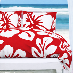 Red & White Hawaiian Flowers Duvet Cover – Large Scale – Extremely Stoked® Eco Luxe Beach Bedding