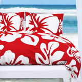 Red & White Hawaiian Flowers Duvet Cover – Large Scale – Extremely Stoked® Eco Luxe Beach Bedding