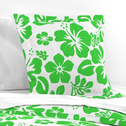 Lime Green and White Hawaiian Hibiscus Flowers Euro Pillow Sham - Extremely Stoked