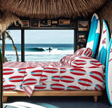 Surfer Red and Aqua Ocean Blue Classic Surfboards Sheet Set from Surfer Bedding™️ Large Scale - Extremely Stoked
