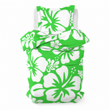 Lime Green & White Hawaiian Flowers Duvet Cover – Large Scale – Extremely Stoked® Eco Luxe Beach Bedding