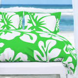 Lime Green & White Hawaiian Flowers Duvet Cover – Large Scale – Extremely Stoked® Eco Luxe Beach Bedding