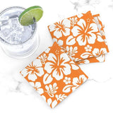 Orange and White Hawaiian Flowers Cocktail Napkins - Extremely Stoked
