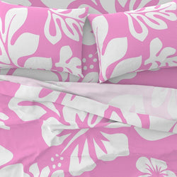 White Hawaiian Flowers on Soft Pink Sheet Set from Surfer Bedding™️ Large Scale - Extremely Stoked