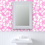 White Hawaiian Flowers on Soft Pink Wallpaper