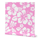White Hawaiian Flowers on Soft Pink Wallpaper