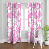 White Hawaiian Flowers on Soft Pink Window Curtains