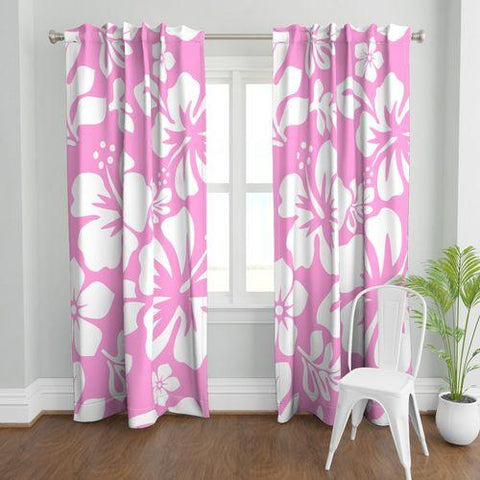 White Hawaiian Flowers on Soft Pink Window Curtains