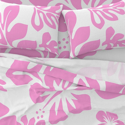 Soft Pink Hawaiian Flowers on White Sheet Set