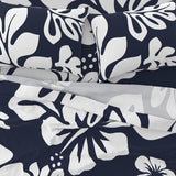 White Hawaiian Flowers on Navy Blue Sheet Set from Surfer Bedding™️ Large Scale - Extremely Stoked
