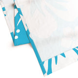 White Hawaiian Flowers on Aqua Blue Window Curtains -  Extremely Stoked® Eco Beach Luxe Collection - Large Scale