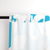 White Hawaiian Flowers on Aqua Blue Window Curtains -  Extremely Stoked® Eco Beach Luxe Collection - Large Scale