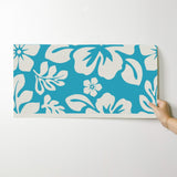 White Hawaiian Flowers on Aqua Blue Wallpaper - Extremely Stoked® Eco Beach Luxe Collection