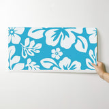 White Hawaiian Flowers on Aqua Blue Wallpaper - Extremely Stoked® Eco Beach Luxe Collection