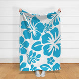 Aqua Ocean Blue Hibiscus and Hawaiian Flowers Minky Throw Blanket