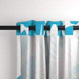 Aqua Blue Hawaiian Flowers on White Window Curtains - Extremely Stoked® Eco Beach Luxe Collection - Large Scale