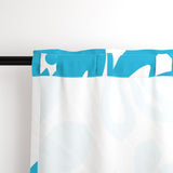 Aqua Blue Hawaiian Flowers on White Window Curtains - Extremely Stoked® Eco Beach Luxe Collection - Large Scale