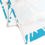 Aqua Blue Hawaiian Flowers on White Window Curtains - Extremely Stoked® Eco Beach Luxe Collection - Large Scale