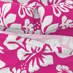 White Hawaiian Flowers on Surfer Girl Pink Sheet Set from Surfer Bedding™️ Large Scale - Extremely Stoked