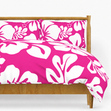 Hot Pink & White Hawaiian Flowers Duvet Cover – Large Scale – Extremely Stoked® Eco Luxe Beach Bedding