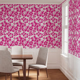 Hot Pink Hawaiian Flowers on White Wallpaper - Extremely Stoked® Eco Beach Luxe Collection