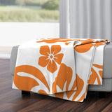 orange hibiscus and hawaiian flowers minky throw blanket