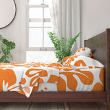 Juicy Orange Hawaiian Flowers on White Sheet Set
