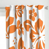Juicy Orange Hawaiian Flowers on White Window Curtains
