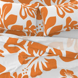 Juicy Orange Hawaiian Flowers on White Sheet Set from Surfer Bedding™️