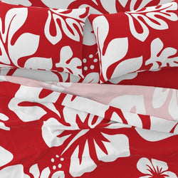 White Hawaiian Flowers on Surfer Red Sheet Set