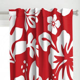 RED AND WHITE HAWAIIAN HIBISCUS FLOWERS WINDOW CURTAINS