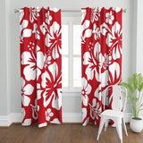 RED AND WHITE HIBISCUS FLOWERS WINDOW CURTAINS