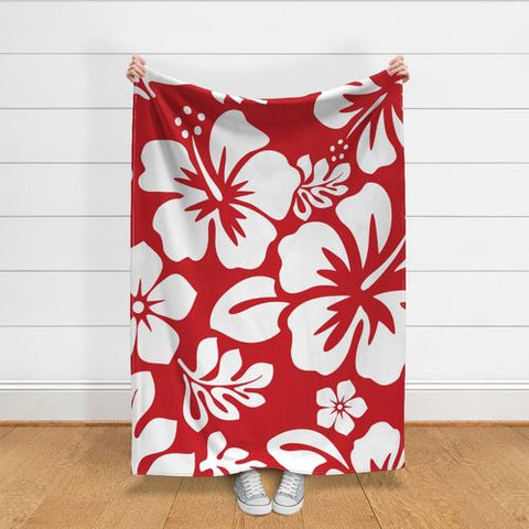 red and white hawaiian hibiscus flowers minky throw blanket