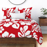 Surfer Red Hawaiian Flowers on White Sheet Set