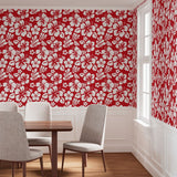 White Hawaiian Flowers on Red Wallpaper - Extremely Stoked® Eco Beach Luxe Collection