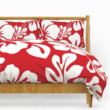 Red & White Hawaiian Flowers Duvet Cover – Large Scale – Extremely Stoked® Eco Luxe Beach Bedding