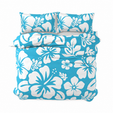 Aqua Blue & White Hawaiian Flowers Duvet Cover – Large Scale – Extremely Stoked® Eco Luxe Beach Bedding