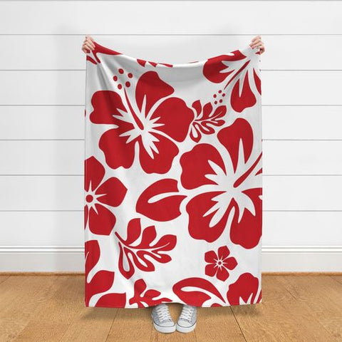 surfer red hibiscus and hawaiian flowers minky blanket