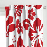 Surfer Red Hawaiian Flowers on White Window Curtains
