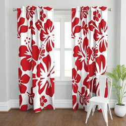 RED AND WHITE HIBISCUS WINDOW CURTAINS