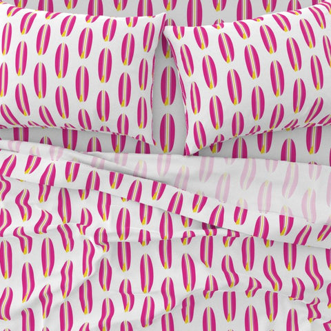 Surfer Girl Pink, White and Yellow Classic Surfboards Sheet Set
