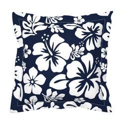 Navy Blue and White Hawaiian Flowers Euro Pillow Sham – Extremely Stoked® Eco Beach Luxe Collection