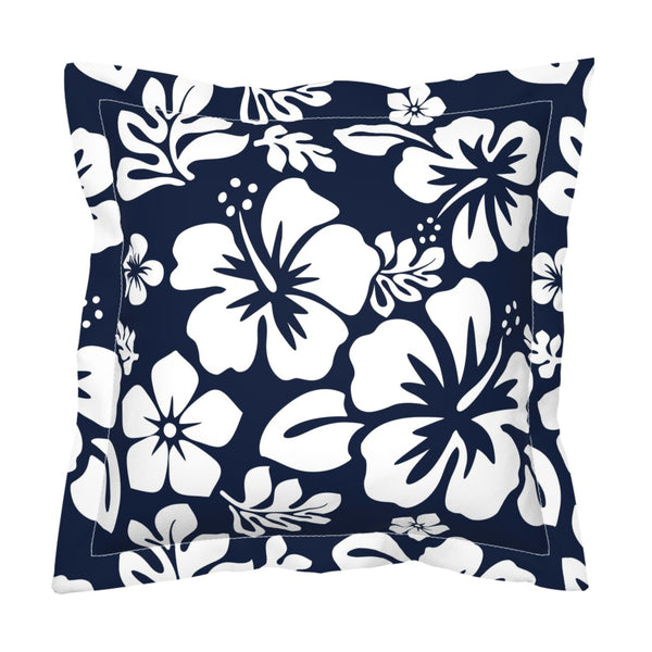 Navy Blue and White Hawaiian Flowers Euro Pillow Sham – Extremely Stoked® Eco Beach Luxe Collection