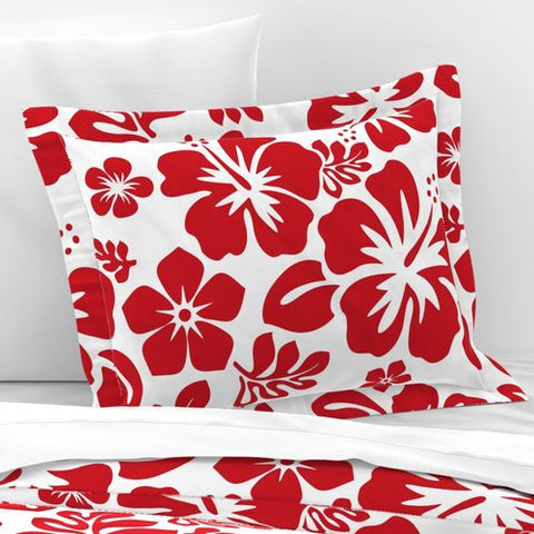 White and Red Hawaiian Hibiscus Flowers Pillow Sham - Extremely Stoked
