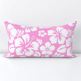 White Hawaiian Flowers on Pink Lumbar Throw Pillow - Extremely Stoked