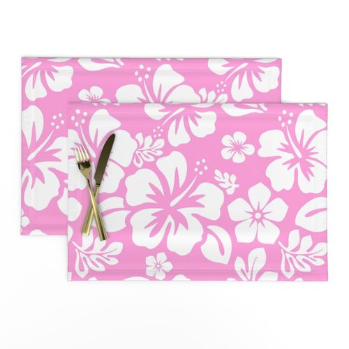 White Hawaiian Flowers on Soft Pink Placemats - Extremely Stoked